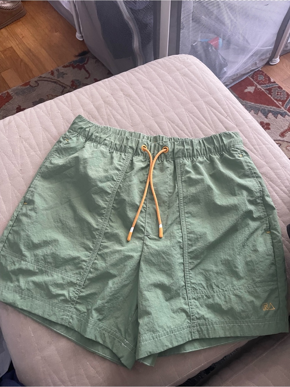 Assembly Green Athletic Shorts with Light Green Waistband